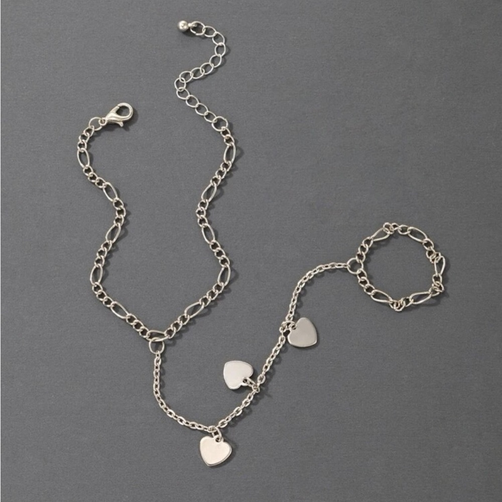 Silver Heart Bracelet With Chain Ring